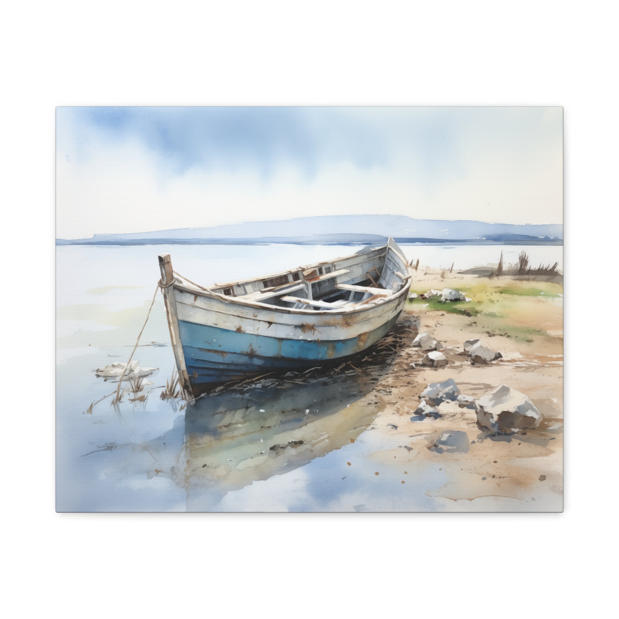 Old Wooden Boat Watercolor Printed on Canvas Frameless Wall Art Gift ...