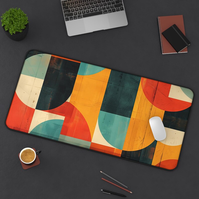Mid-century Retro Geometric Desk Mat - Bold Shapes and Retro-inspired ...