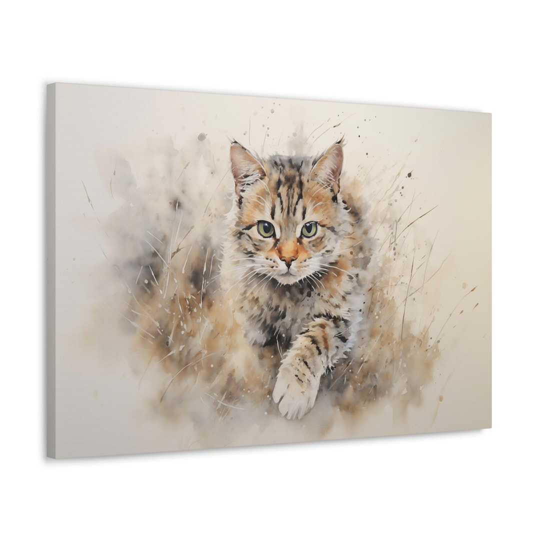 Tabby Cat Watercolor Canvas Print - Wall Art Gift for Tabby Cat Lover ...