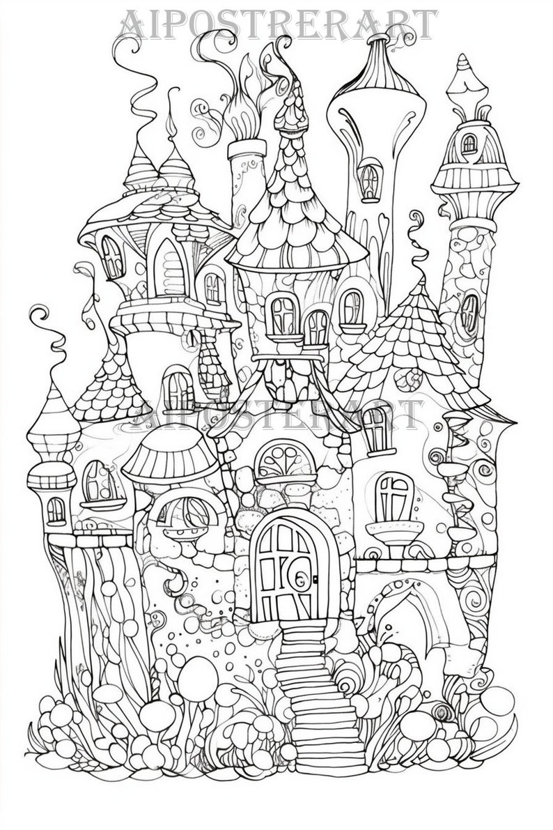 Cartoon Palace Coloring Sheet for Kids & Adults Printable Coloring