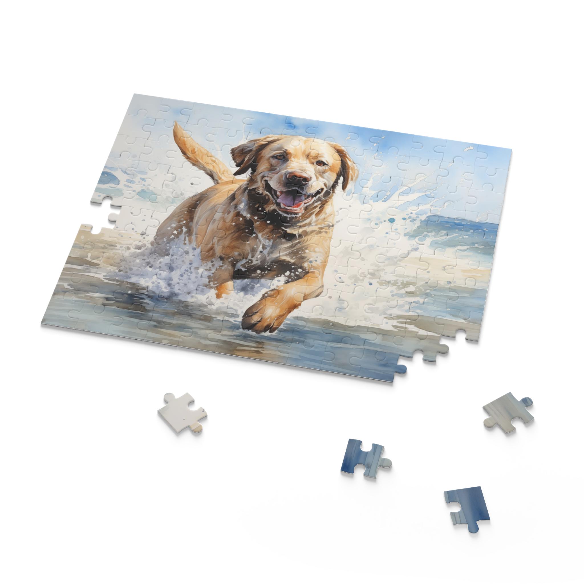 Yellow Lab Splashing in the Surf Jigsaw Puzzle (120, 252, 500