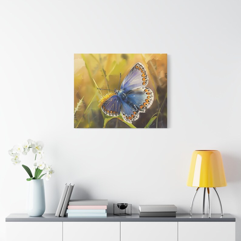 Common Blue Butterfly Canvas Print - Tranquil Meadow Nature Wall Art - Etsy