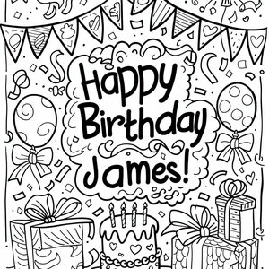 Happy Birthday James Coloring Download - Printable Coloring Page for James Birthday Gift - PNG file - 1920x2496 pixels