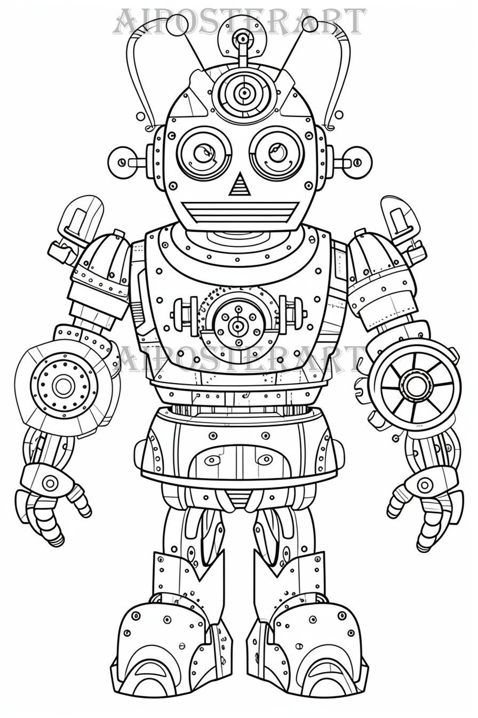 Retro Toy Robot Coloring Page for Kids and Adults Printable Coloring