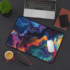 Acrylic Pour Desk Mat - flowing colors, abstract art Aesthetic, Giant Mousepad, Large Mouse Mat, Extended Desk Mat, Large Desk Mat