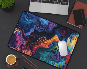 Acrylic Pour Desk Mat - flowing colors, abstract art Aesthetic, Giant Mousepad, Large Mouse Mat, Extended Desk Mat, Large Desk Mat