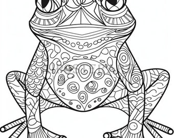 Feuille de coloriage de grenouilles à motifs de dessin animé mignon pour adultes et enfants - Coloriage à imprimer - Niveau intermédiaire - haute résolution, 5376 x 8064