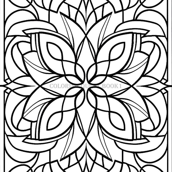 Symmetrical Pattern Coloring Page - Coloring Quest - Page 8 of Book 1 - Printable Adult Coloring Book Page - Mandala Style Patterns