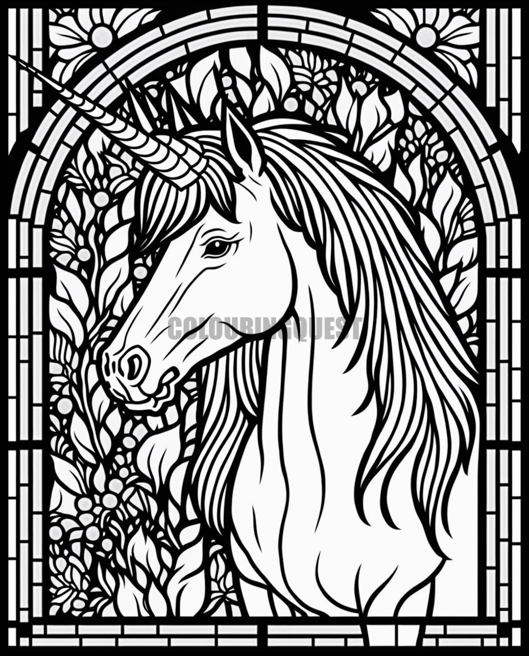 Unicorn Stained Glass Window- Printable Adult Coloring Page From ...