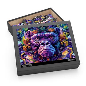 Colorful Isometric Gorilla Jigsaw Puzzle (120, 252, 500-Piece) - Geometric Patterned Gorilla Jigsaw Puzzle - Printed in USA