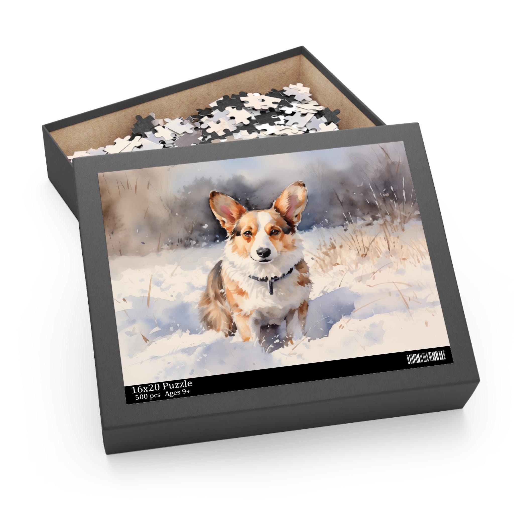 Corgi in Winter Scene Jigsaw Puzzle (120, 252, 500-piece
