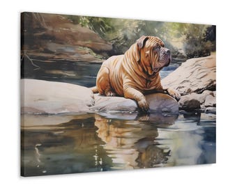 Chinesisches Shar-Pei Aquarell Leinwand Druck - Kunst Geschenk für Chinesisches Shar-Pei Besitzer