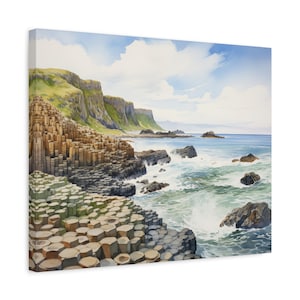 Giant's Causeway, acquerello stampato su tela - Regalo artistico da parete senza cornice per gli amanti della natura, Giant's Causeway, contea di Antrim, Irlanda del Nord