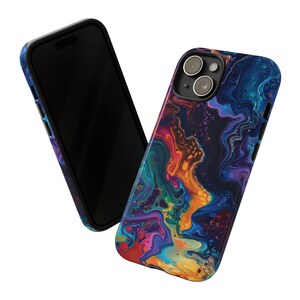 Printed Phone Case: Colorful Fluid Paint Design - Durable Double Layer
