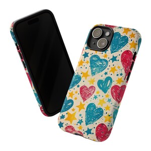 Hearts and Stars Phone Case - Double Layer Tough Phone Case for iPhone, Samsung Galaxy and Google Pixel phone models
