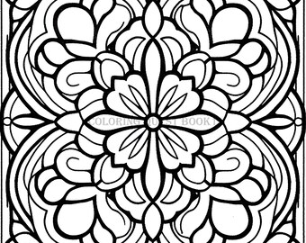 Symmetrical Pattern Coloring Page - Coloring Quest - Page 9 of Book 1 - Printable Adult Coloring Book Page - Mandala Style Patterns