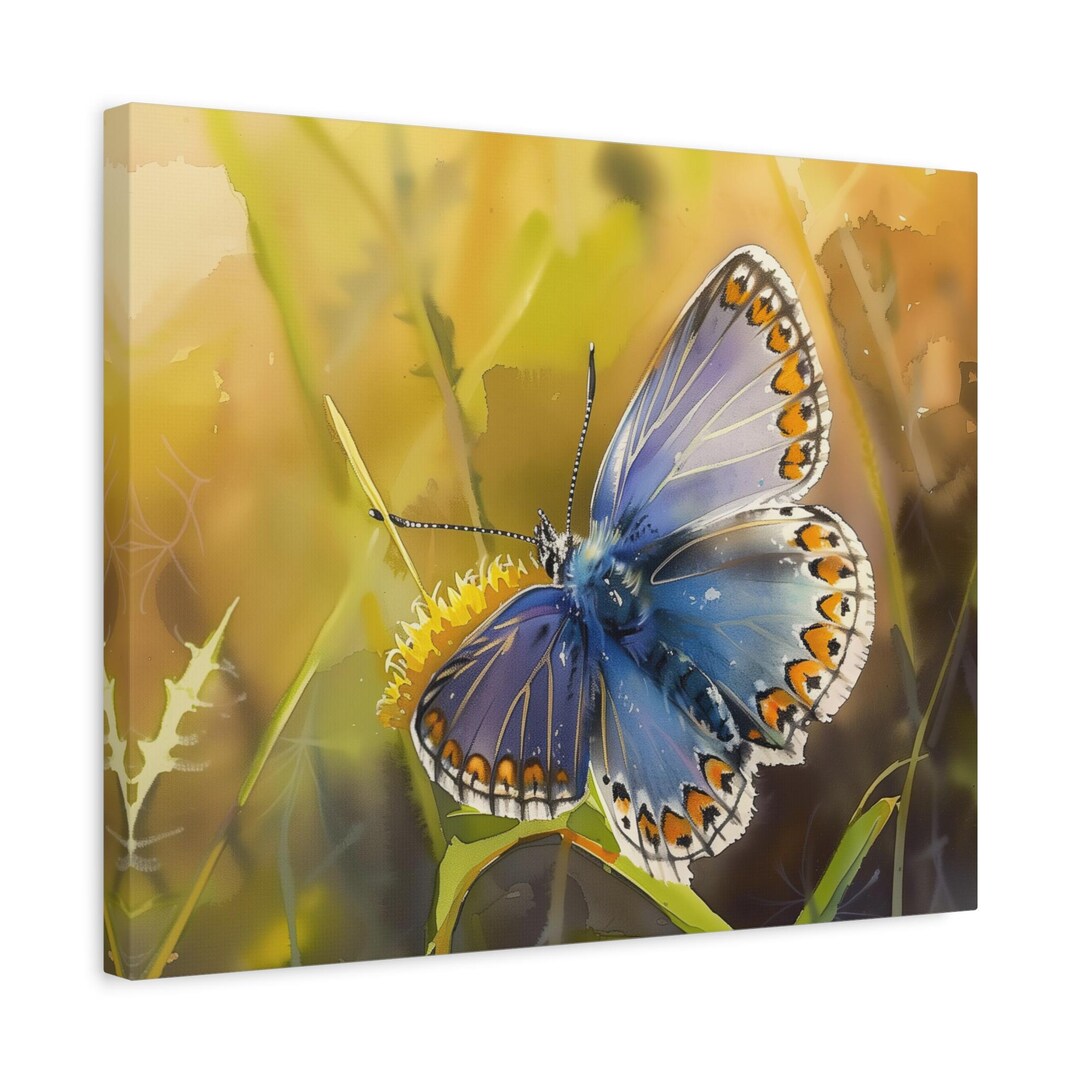 Common Blue Butterfly Canvas Print - Tranquil Meadow Nature Wall Art - Etsy