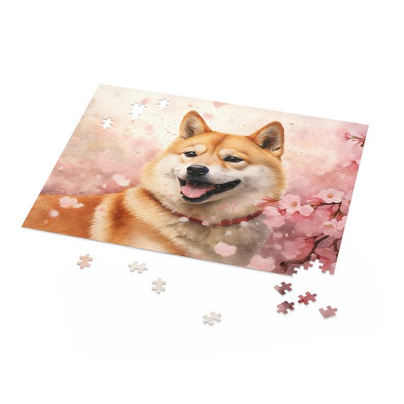 Shiba Inu Cherry Blossom Jigsaw Puzzle (120, 252, 500-piece