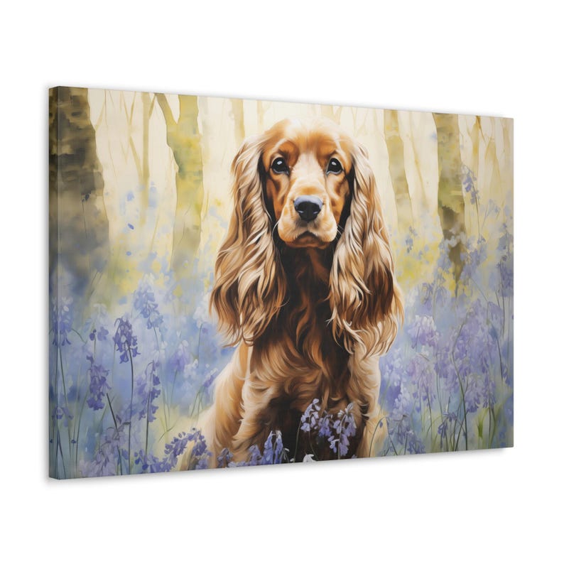 Cocker Spaniel in Bluebell Woods Watercolor Canvas Print - Wall Art ...