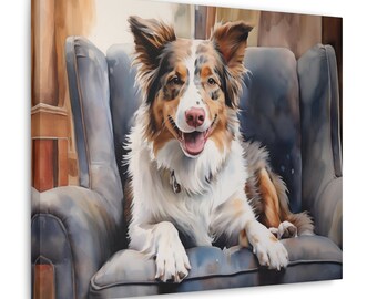 Australian Shepherd Watercolor Canvas Print - Australian Shepherd in a comfy armchair
