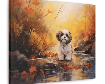 シーズー犬アートポートレートキャンバスプリント、LAShepard絵画12x12