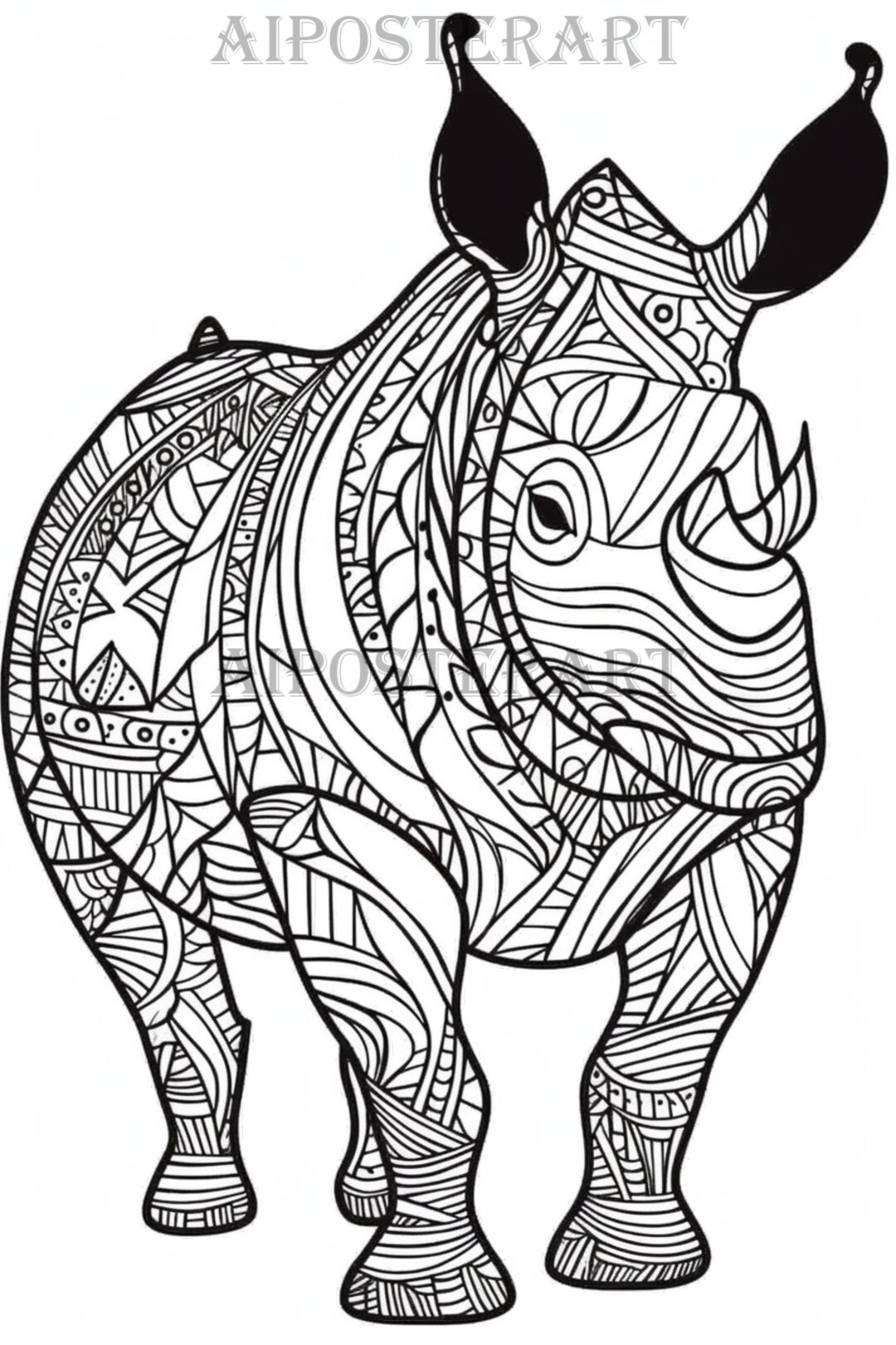 Mandala Rhino Coloring Page for Adults Printable Coloring Sheet