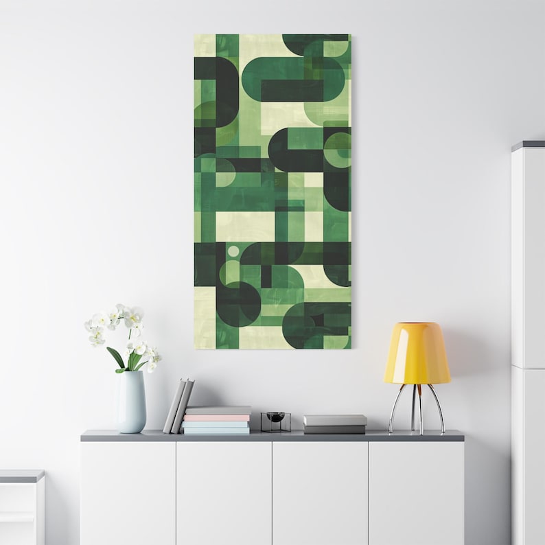Mid Century Modern Wall Art - Green Geometric Abstract Canvas - Retro ...