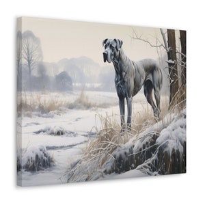 Great Dane Wall Art - Watercolor Printed on unframed Canvas - gift for Great Dane dog owner - Great Dane in a frosty field