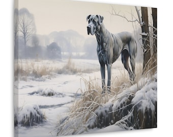 Great Dane Wall Art - Watercolor Printed on unframed Canvas - gift for Great Dane dog owner - Great Dane in a frosty field
