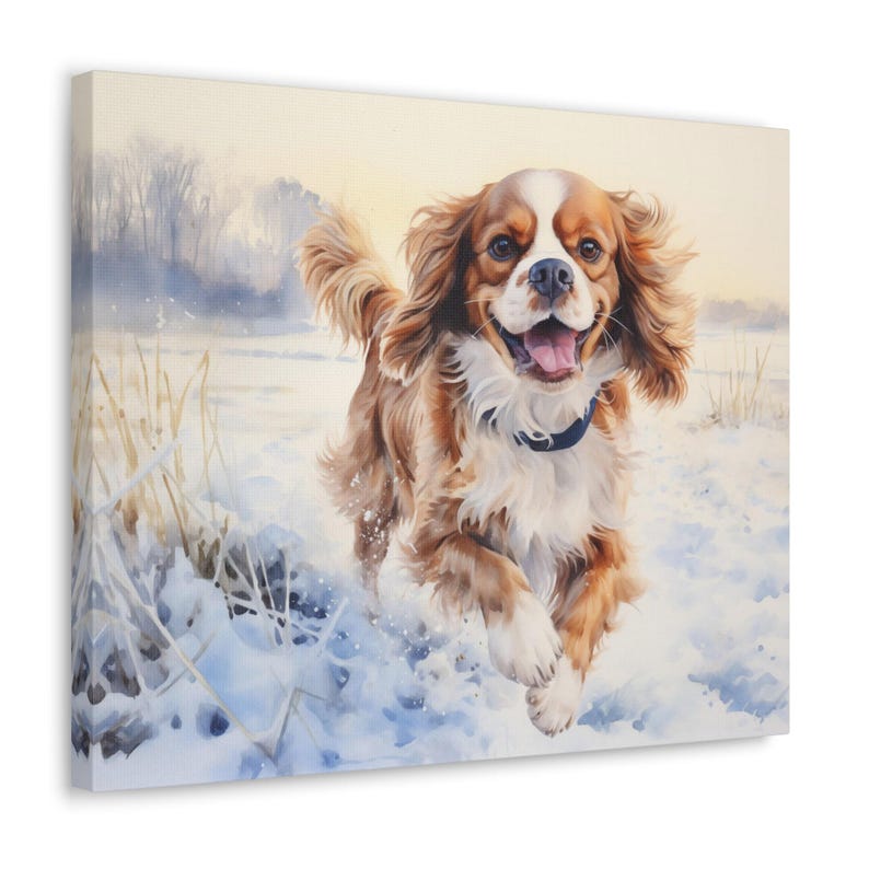Blenheim Cavalier King Charles Spaniel Printed Canvas - Dog in Frosty ...