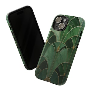 Green Marble Art Nouveau Phone Case - Double Layer Tough Phone Case for iPhone, Samsung Galaxy and Google Pixel phone models