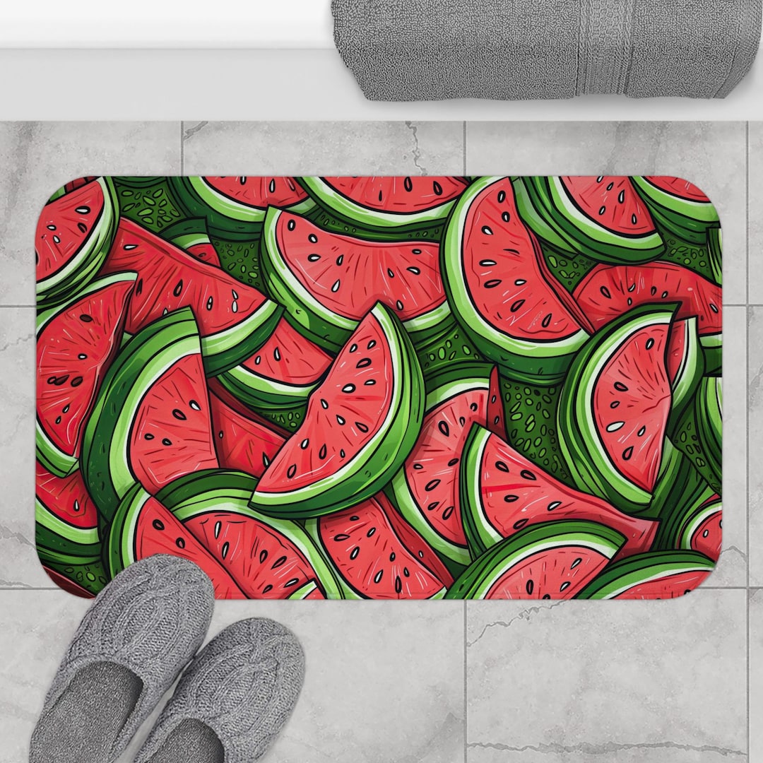 Watermelon Button Mat Sliced Watermelons Bath Mat - Cartoon Fruit Illustration - Etsy UK