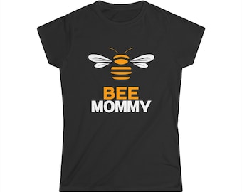 Maglietta aderente da donna Bee Mommy - Maglietta da donna in stile morbido per apicoltrici con testo "BEE MOMMY", maglietta da apicoltrice