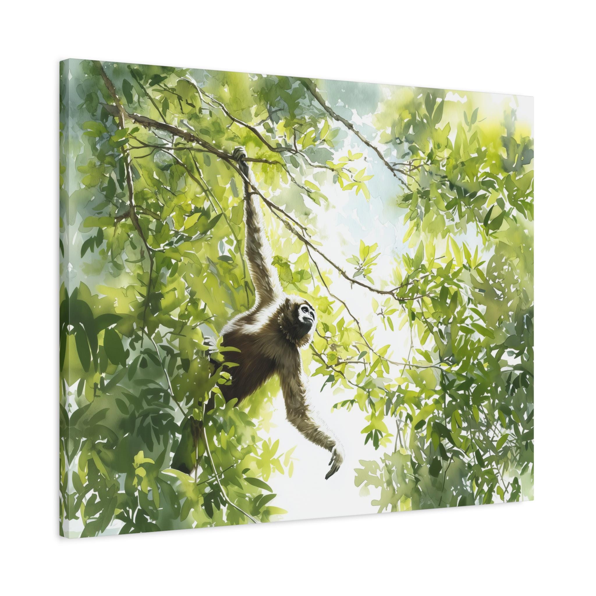 Gibbon Canvas Print - Watercolor Primate Wall Art - Gift for