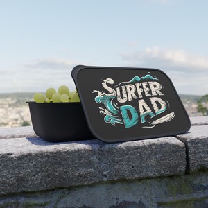 Surfer Dad PLA Bento Box - Single-Compartment Lunch Box with Rubber Band and Utensils - Plant based plastic lunch box