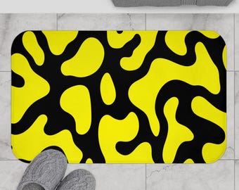 Tappetino da bagno astratto giallo e nero - Tappeto da bagno moderno e audace, decorazione estetica grafica per il bagno