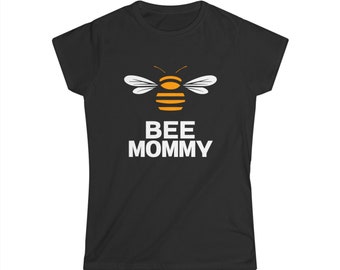 Maglietta aderente da donna Bee Mommy - Maglietta da donna in stile morbido per apicoltrici con testo "BEE MOMMY", maglietta da apicoltrice