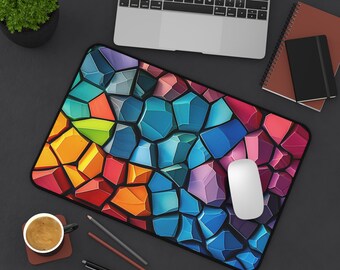 Rainbow Gems Desk Mat - Jewels, gems, crystals Aesthetic, Large Mousepad, Extended Desk Mat, Large Desk Matt, Large Mouse Mat