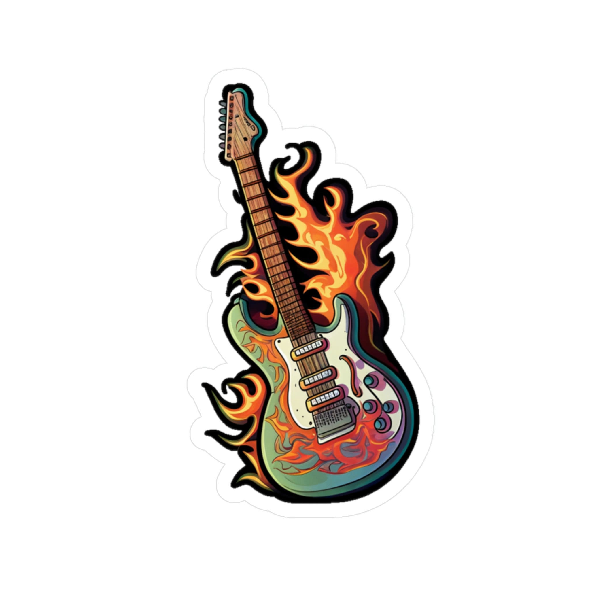 Flaming Electric Guitar Sticker Electric Guitar Sticker Etsy