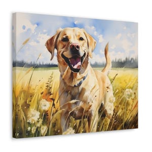 Labrador Watercolor Printed on Canvas - Frameless Wall Art gift for Labrador owner, Labrador Countryside Walk in May