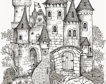 Magical Castle Coloring Page for Kids & Adults - Printable Castle Coloring Page - Advanced Coloring Download - High Res 1792x2688 pixels