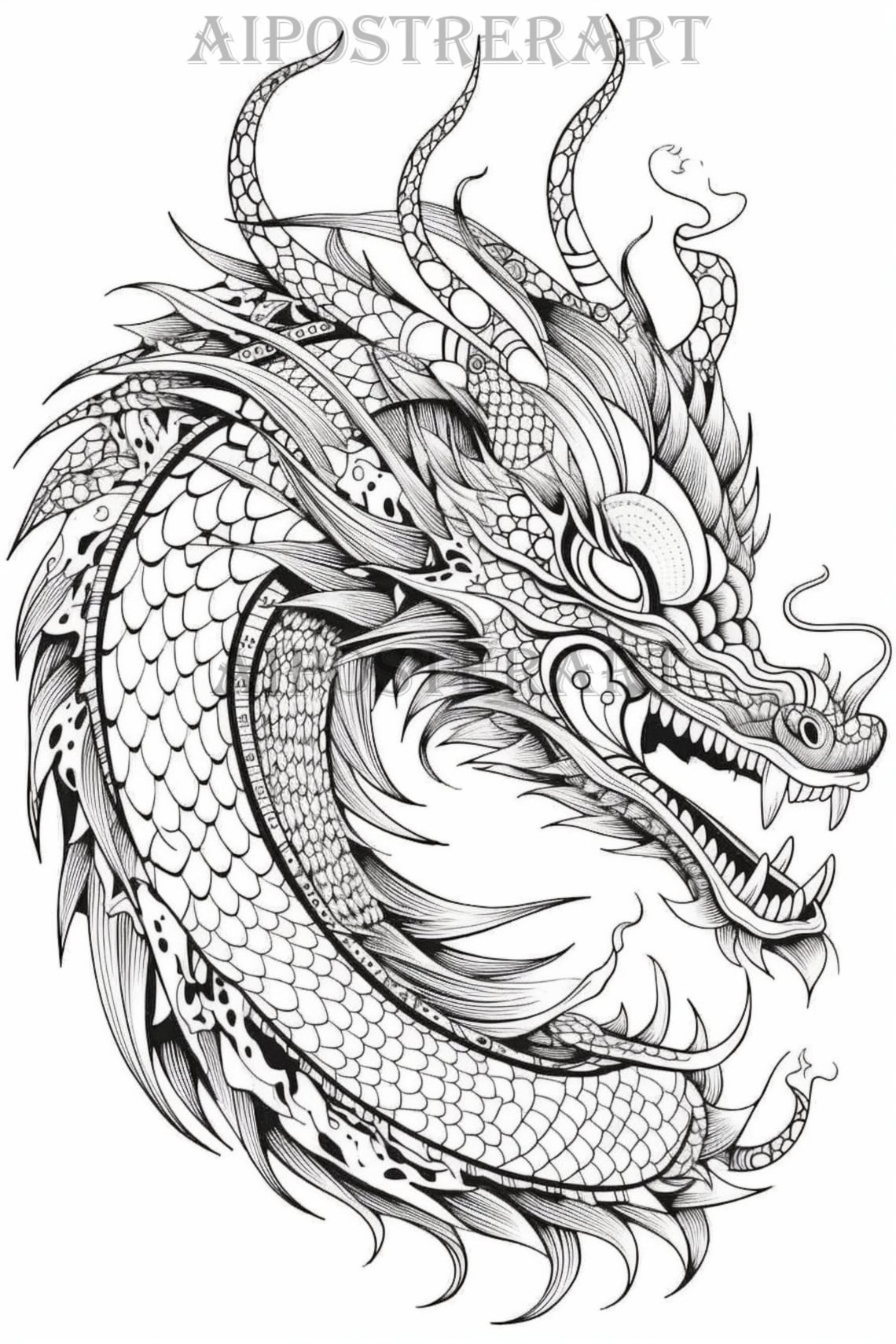 Dragon Tattoo Coloring Page for Adults Printable Adult Coloring Page