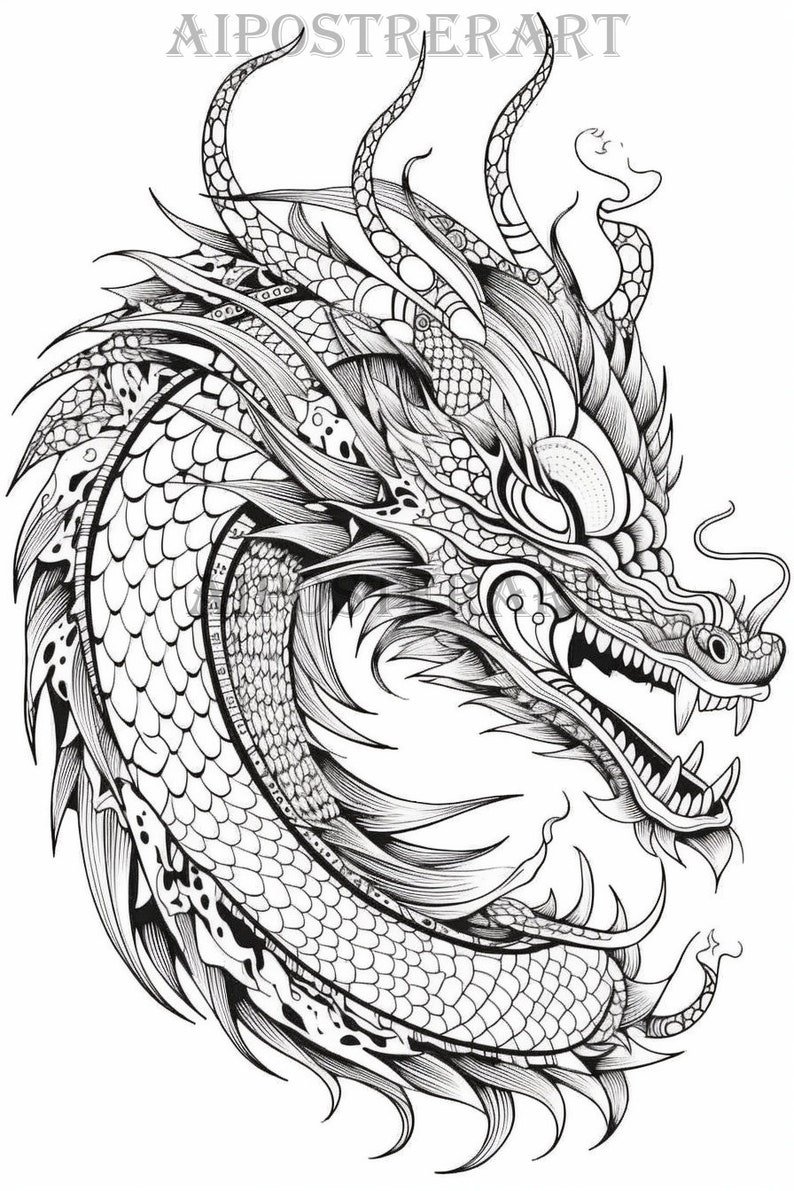 Dragon Tattoo Coloring Page for Adults Printable Adult Coloring Page ...