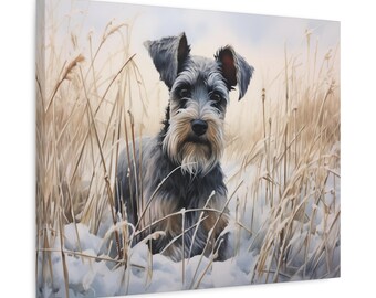 Miniature Schnauzer Wall Art - Watercolor Printed Canvas of Miniature Schnauzer in a frosty field