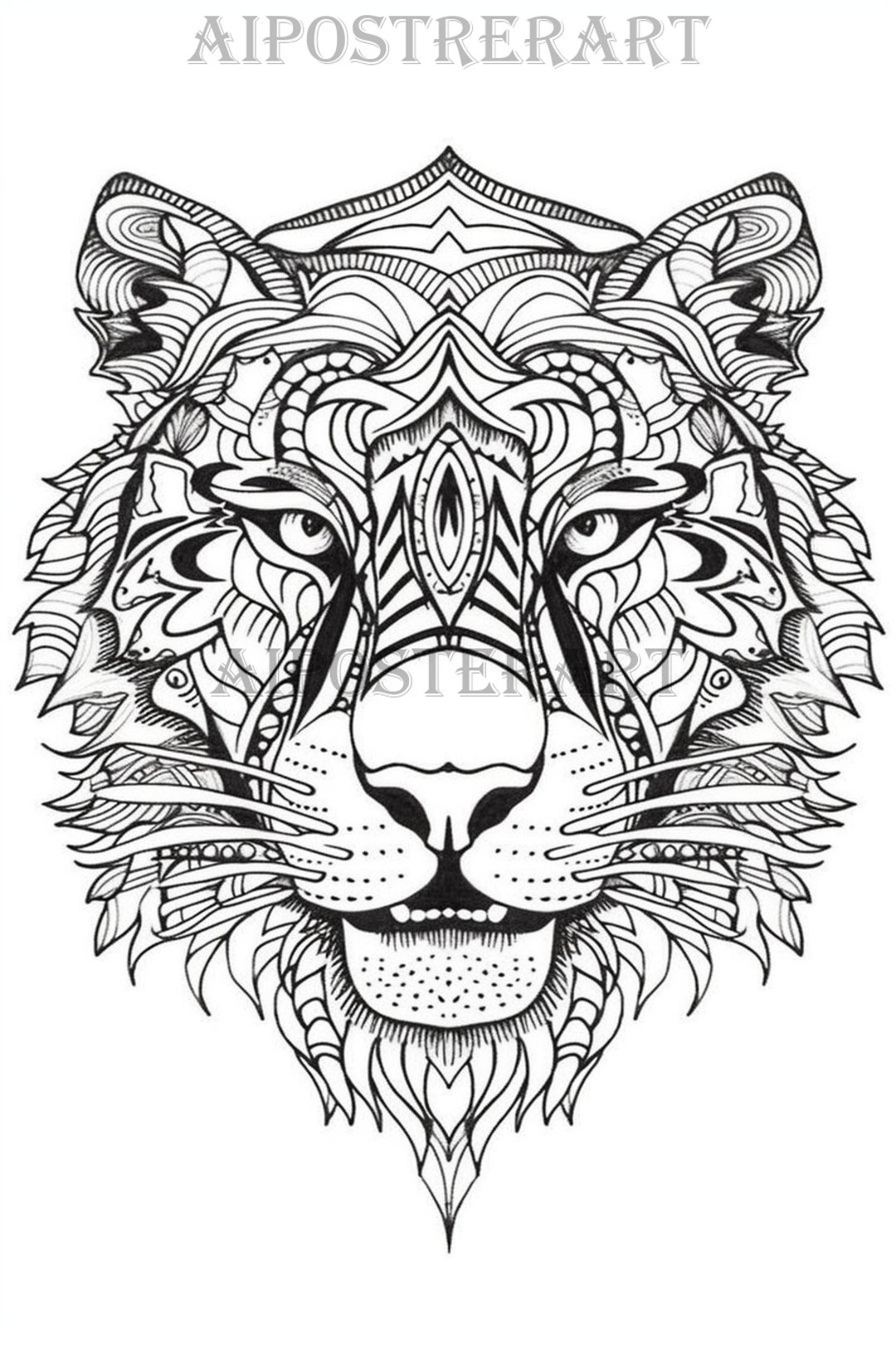 Tiger Head Mandala Coloring Sheet For Adults Printable Coloring Page