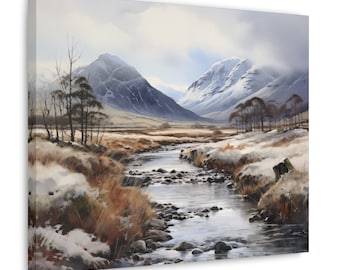 Glencoe Valley Watercolor Printed on Canvas - Unframed Wall Art gift for nature lovers, Glencoe Valley, Scottish Highlands
