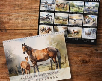 2027 Horse Wall Calendar - Wall Calendar featuring 12 watercolors of horses - Gift for horse lovers