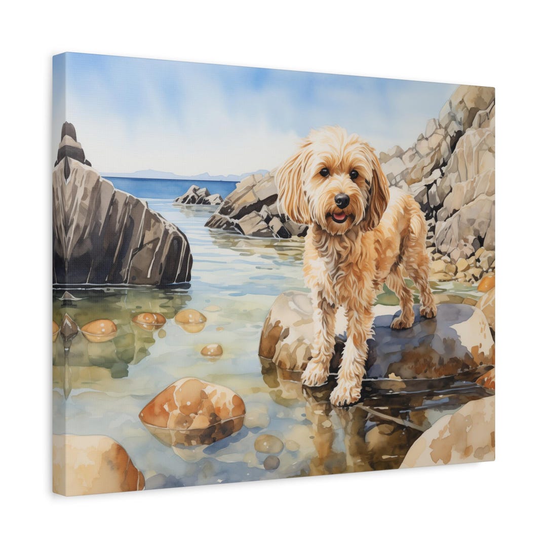 Cockapoo and Rock Pools Canvas Print - Coastal Dog Wall Art for ...