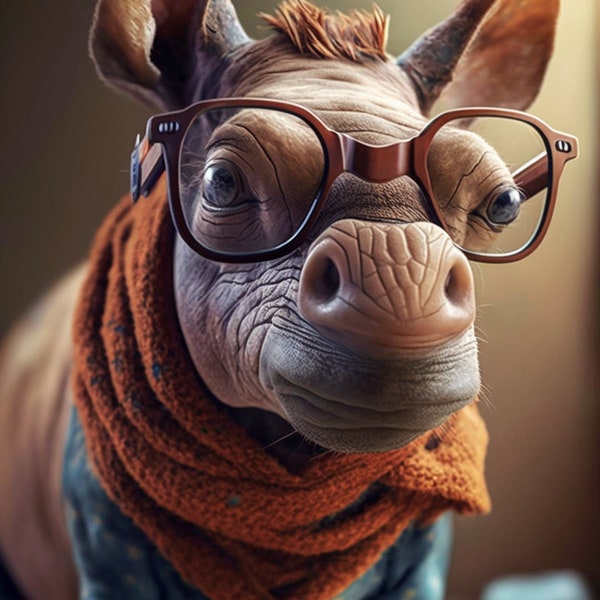 Stunning Anthropomorphic Digital Art - Cute Baby Rhino - Digital Download - AIPosterArt-ADA2 - 6144x9216 pixels (High Definition)