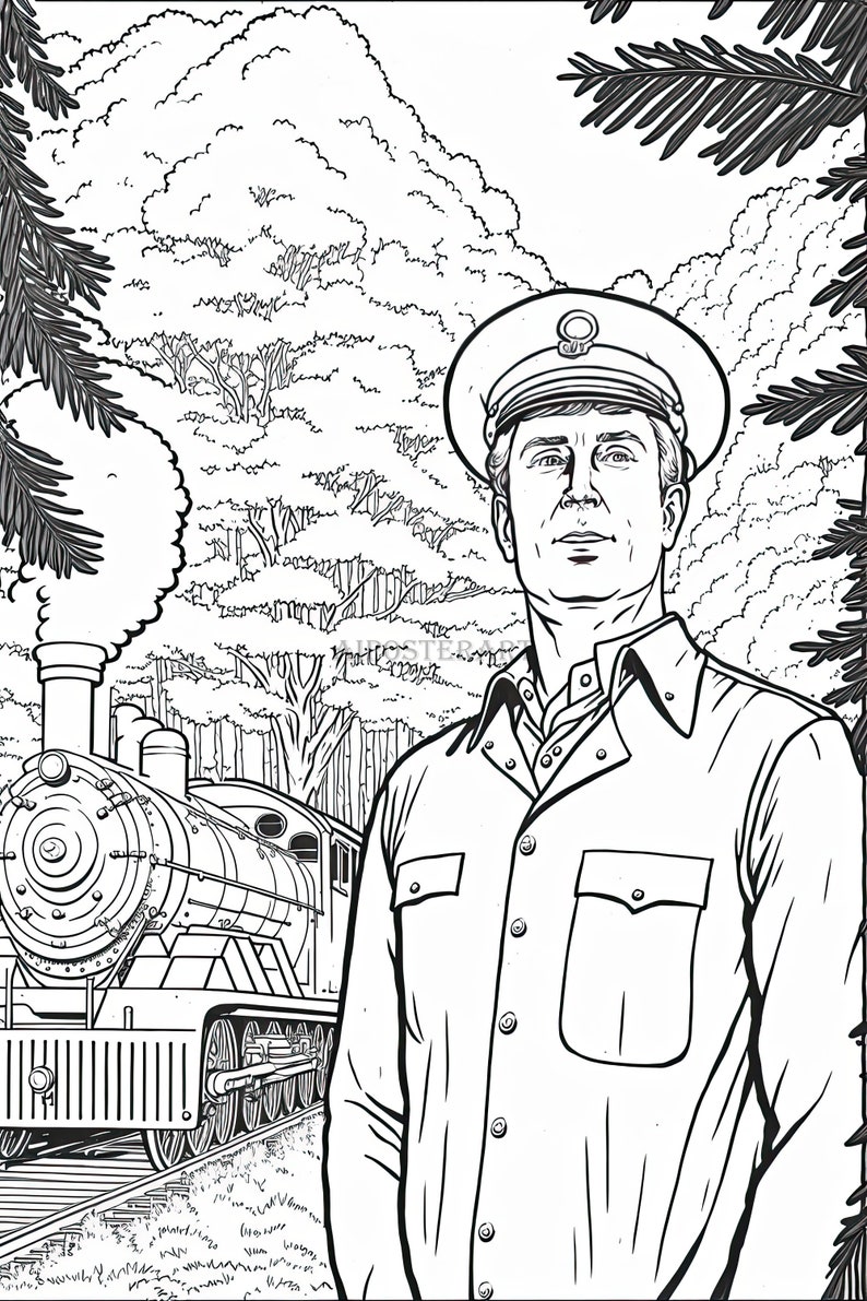 Steam Locomotive Coloring Download Printable Adult Coloring - Etsy